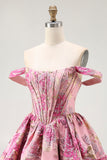 Cute Blush A-Line Corset Floral Brocade Mini Homecoming Dress