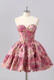 Blush A-Line Sweetheart Floral Brocade Corset Homecoming Dress With Ruffles