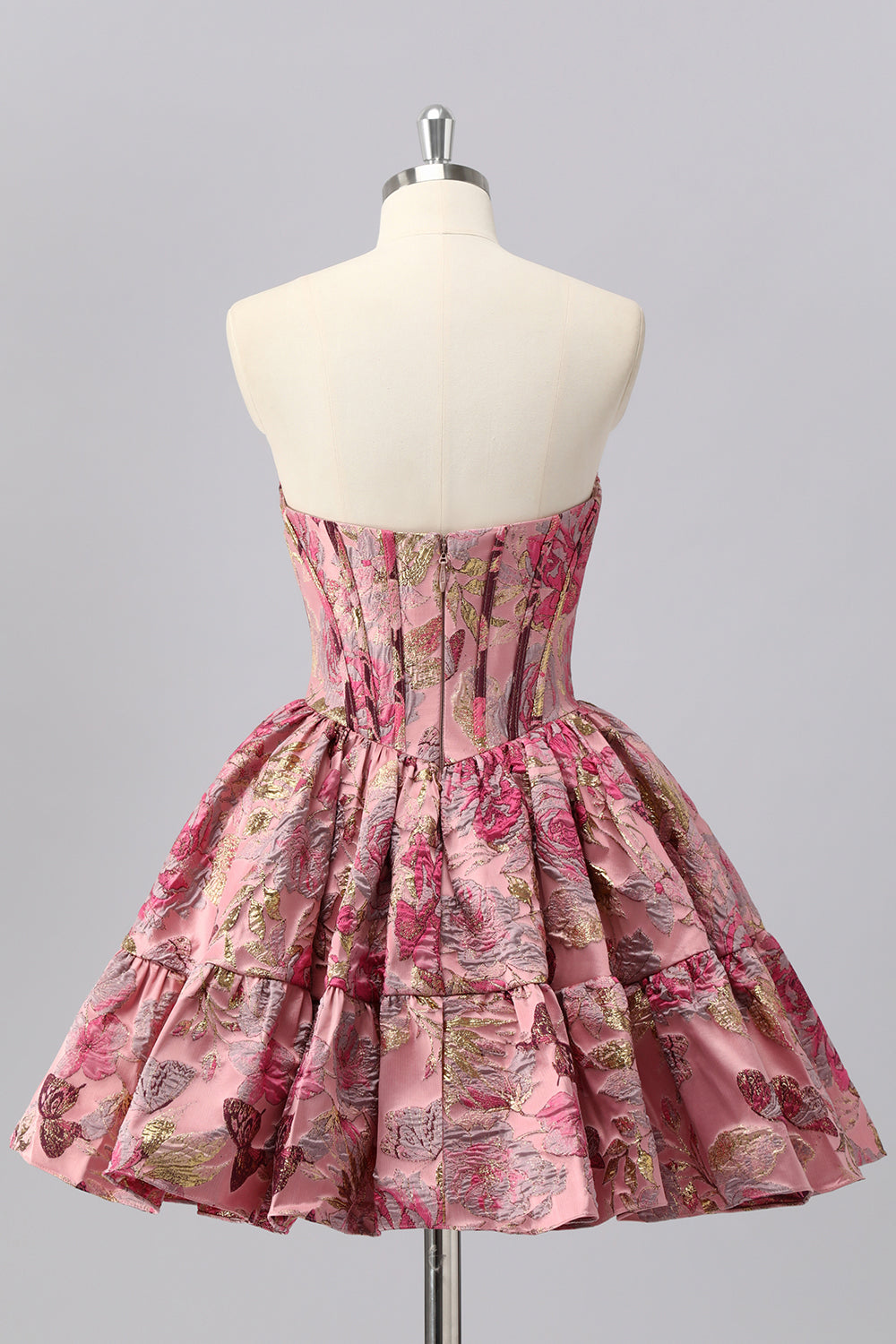 WEDTREND Women Blush Homecoming Dress Strapless Floral Brocade A-Line Corset Cocktail Dress with Ruffles WEDTREND Women Blush Homecoming Dress Strapless Floral Brocade A-Line Corset Cocktail Dress with Ruffles