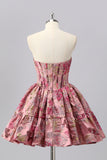 Blush A-Line Sweetheart Floral Brocade Corset Homecoming Dress With Ruffles