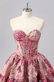 Blush A-Line Sweetheart Floral Brocade Corset Homecoming Dress With Ruffles