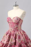Blush A-Line Sweetheart Floral Brocade Corset Homecoming Dress With Ruffles