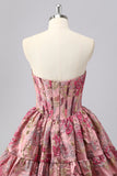 Blush A-Line Sweetheart Floral Brocade Corset Homecoming Dress With Ruffles
