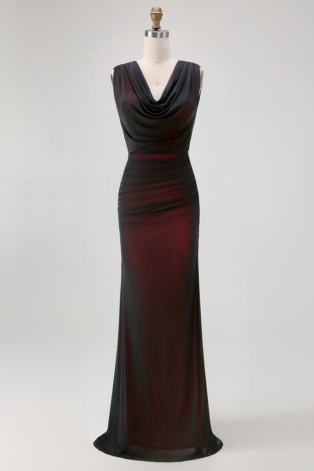 WEDTREND Women Black Long Bridesmaid Dress with Red Lining Mesh Sheath Cowl Neck Open Back Wedding Guest Dress with Slit WEDTREND Women Black Long Bridesmaid Dress with Red Lining Mesh Sheath Cowl Neck Open Back Wedding Guest Dress with Slit