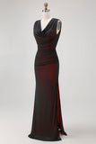 Black Mesh Sheath Cowl Neck Open Back Maxi Dress with Red Lining