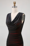Black Mesh Sheath Cowl Neck Open Back Maxi Dress with Red Lining