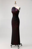 Black Pink Mermaid One Shoulder Tulle Maxi Dress with Slit