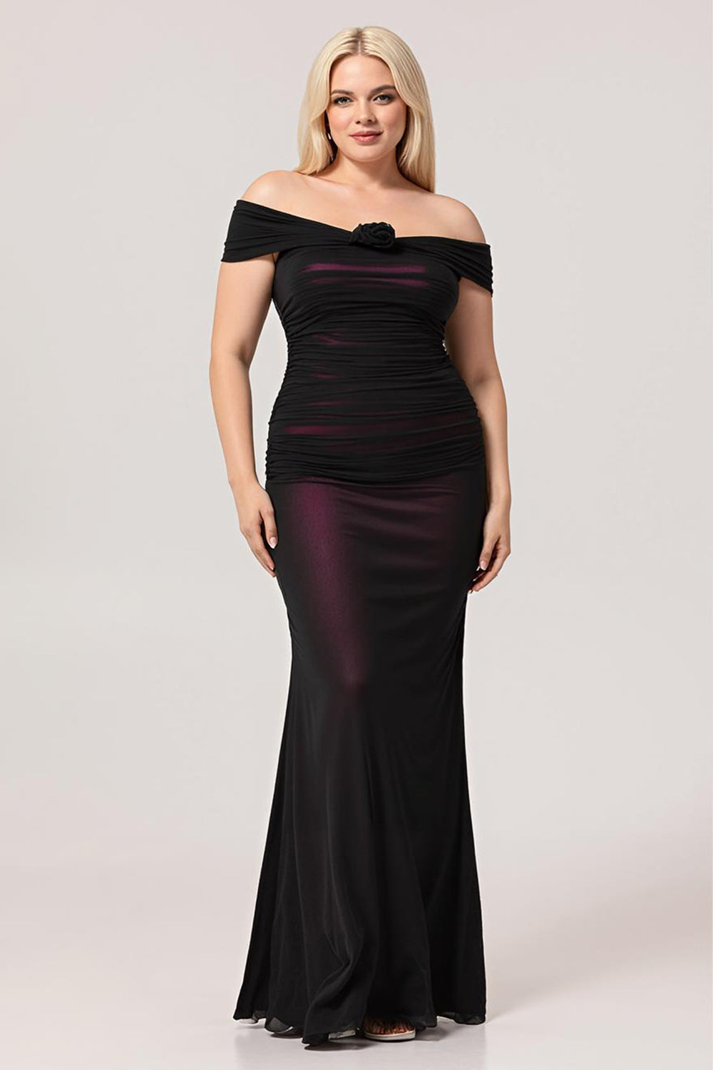 Wedtrend Women Plus Size Black Pink Long Bridesmaid Dress with Rosette Vintage 90s Prom Dress Mermaid Off The Shoulder Pleated Tulle Wedding Guest Wedtrend Women Plus Size Black Pink Long Bridesmaid Dress with Rosette Vintage 90s Prom Dress Mermaid Off The Shoulder Pleated Tulle Wedding Guest