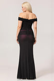 Black Pink Mermaid Off The Shoulder Ruched Tulle Plus Size Bridesmaid Dress with Rosette