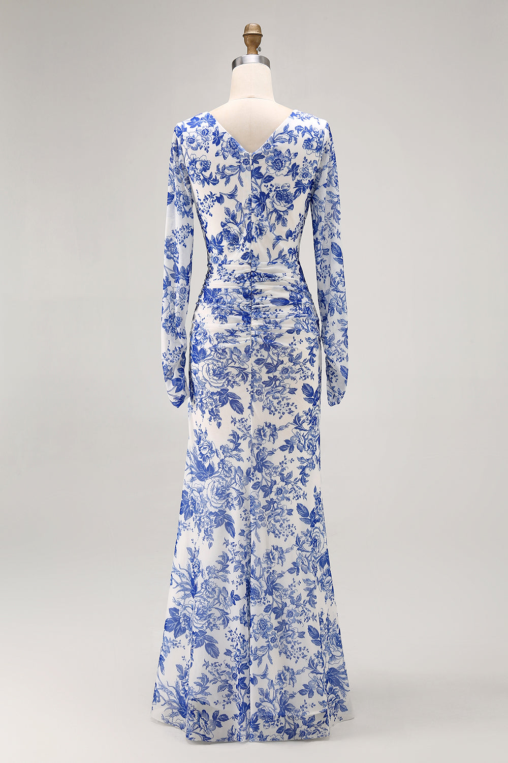 Wedtrend Women Blue Floral Wedding Guest Dress V-Neck Mermaid Long Sleeves Bridesmaid Dress with Slit WEDTREND Wedtrend Women Blue Floral Wedding Guest Dress V-Neck Mermaid Long Sleeves Bridesmaid Dress with Slit WEDTREND