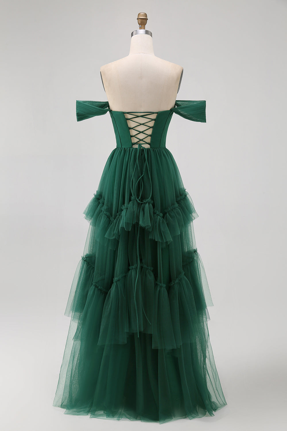 WEDTREND Women Emerald Green Wedding Guest Dress A-Line Off-Shoulder Bridesmaid Dress Tiered Tulle Long Evening Dress with Ruffles WEDTREND Women Emerald Green Wedding Guest Dress A-Line Off-Shoulder Bridesmaid Dress Tiered Tulle Long Evening Dress with Ruffles