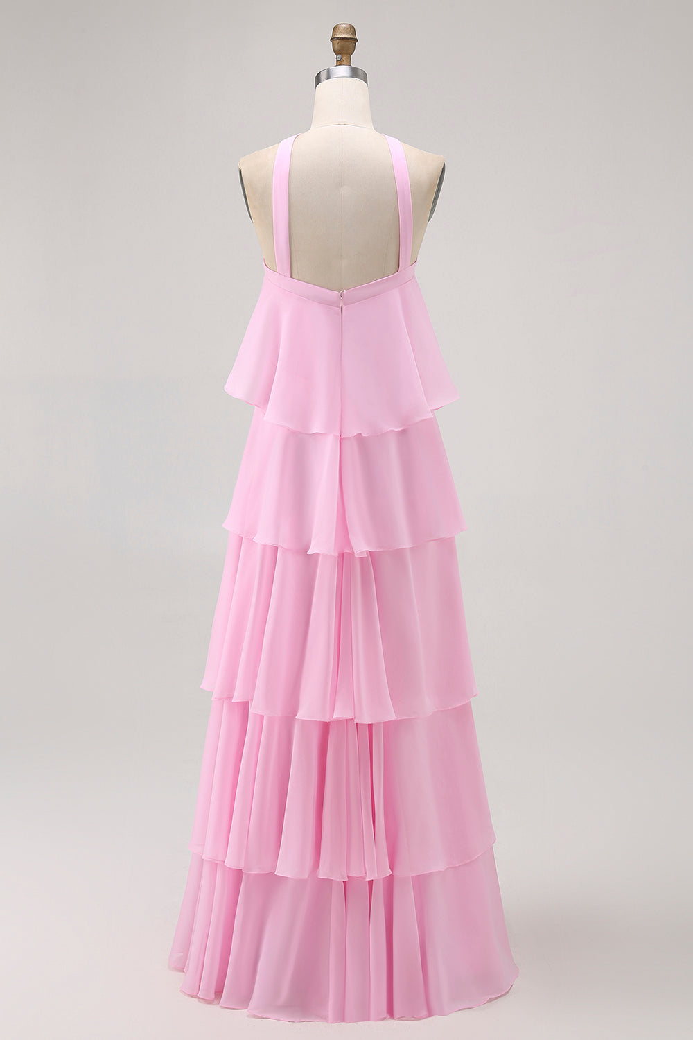 WEDTREND Women Elegant Candy Pink Long Bridesmaid Dress A-Line Halter Neck Tiered Backless Chiffon Maxi Dress with Rose Accent WEDTREND Women Elegant Candy Pink Long Bridesmaid Dress A-Line Halter Neck Tiered Backless Chiffon Maxi Dress with Rose Accent