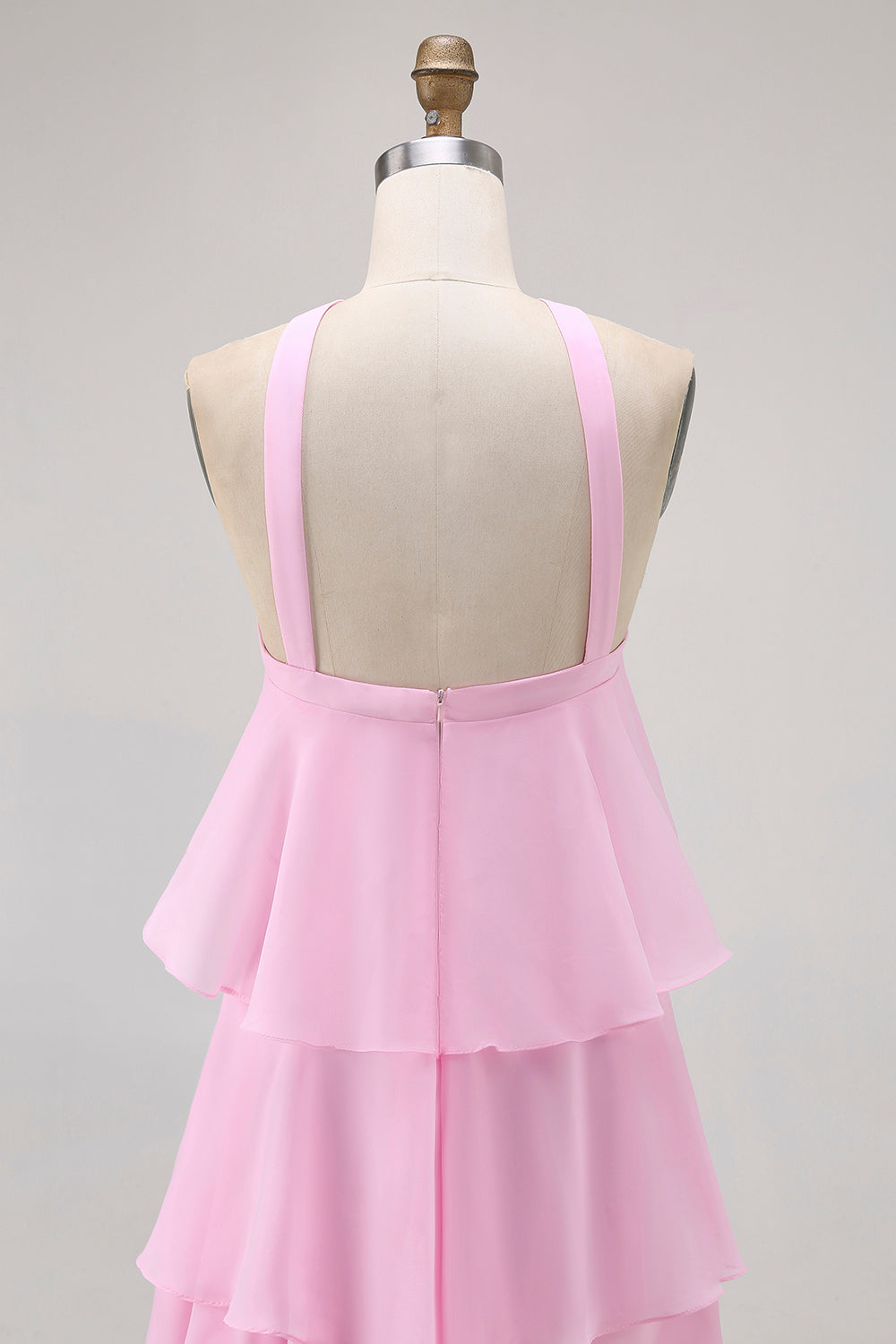 WEDTREND Women Elegant Candy Pink Long Bridesmaid Dress A-Line Halter Neck Tiered Backless Chiffon Maxi Dress with Rose Accent WEDTREND Women Elegant Candy Pink Long Bridesmaid Dress A-Line Halter Neck Tiered Backless Chiffon Maxi Dress with Rose Accent