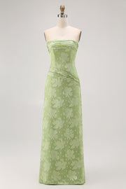 Sage Green Sheath Strapless Ruched Maxi Bridesmaid Dress with Side Slit