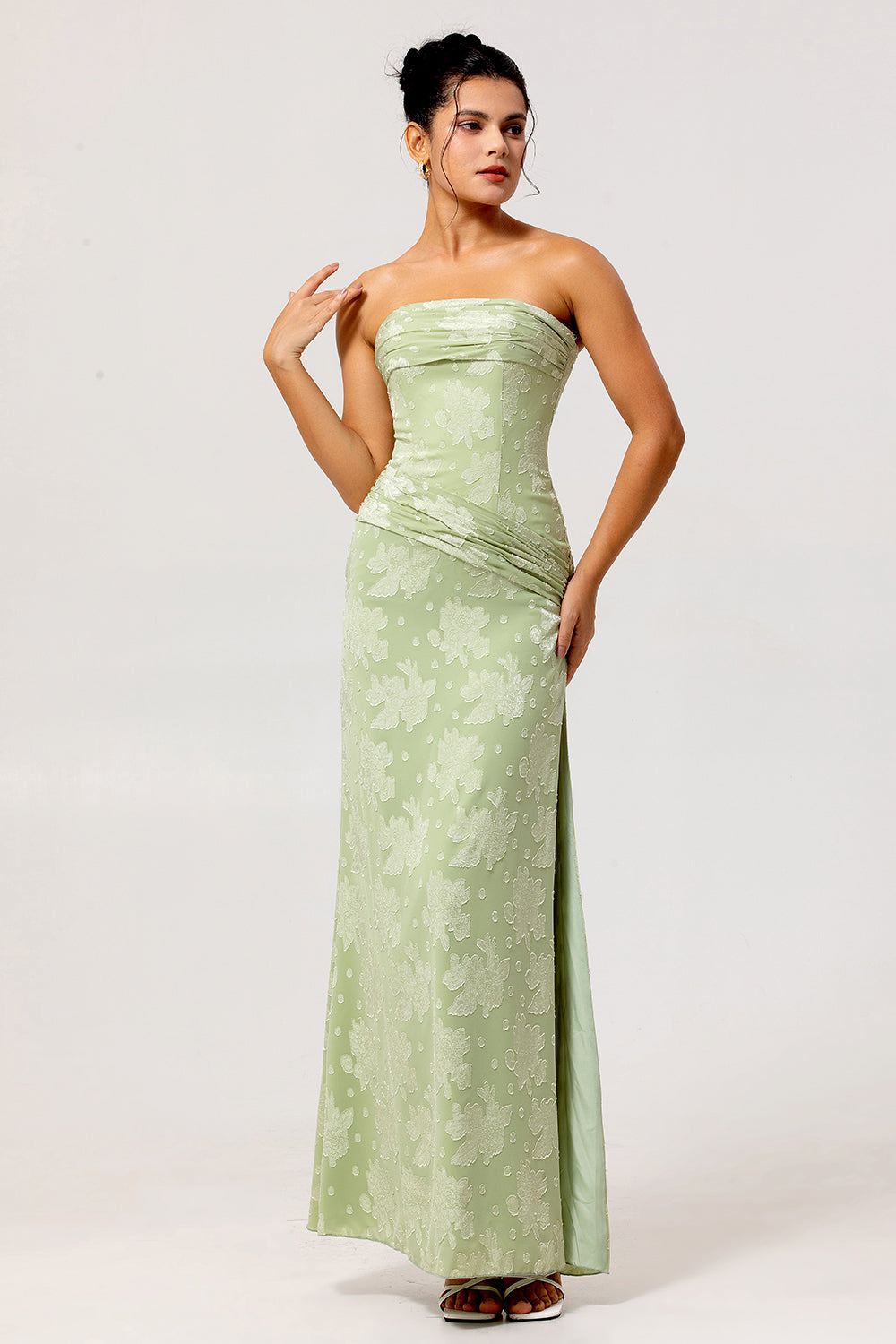WEDTREND Women Sage Green Maxi Bridesmaid Dress Strapless Ruched Sheath Wedding Guest Dress WEDTREND Women Sage Green Maxi Bridesmaid Dress Strapless Ruched Sheath Wedding Guest Dress