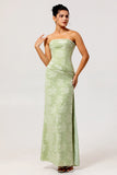Sage Green Sheath Strapless Ruched Maxi Bridesmaid Dress with Side Slit