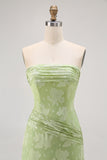 Sage Green Sheath Strapless Ruched Maxi Bridesmaid Dress with Side Slit