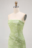 Sage Green Sheath Strapless Ruched Maxi Bridesmaid Dress with Side Slit