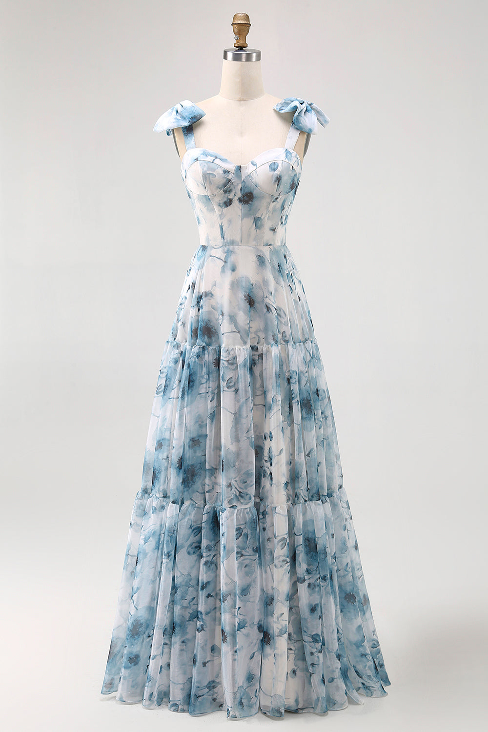 WEDTREND Women Blue Watercolor Floral Bridesmaid Dress with Lace Up Back A-Line Bow Strap Maxi Chiffon Long Wedding Guest Dress WEDTREND Women Blue Watercolor Floral Bridesmaid Dress with Lace Up Back A-Line Bow Strap Maxi Chiffon Long Wedding Guest Dress