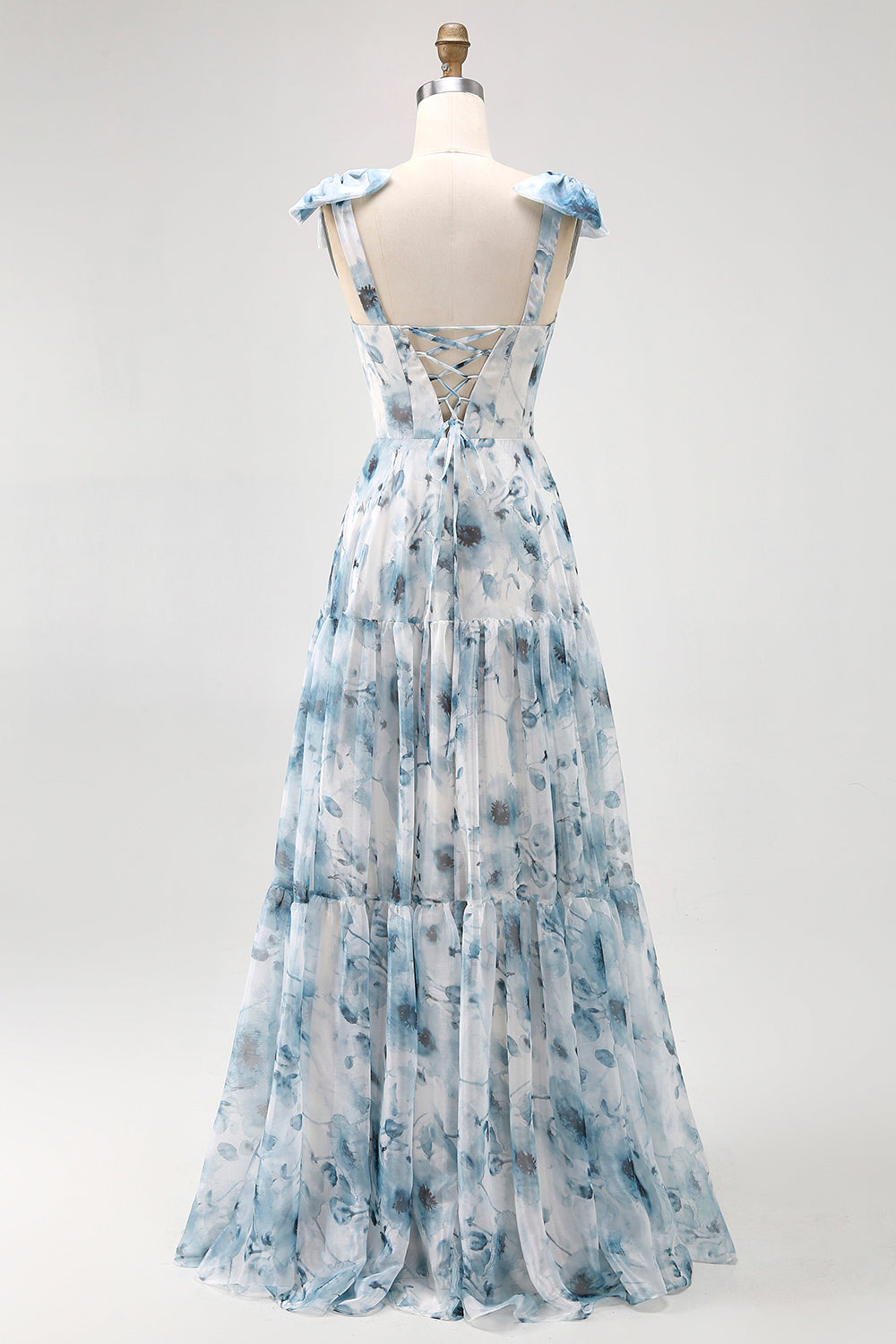 Wedtrend Women Blue Watercolor Floral Bridesmaid Dress with Lace Up Back A-Line Bow Strap Maxi Chiffon Long Wedding Guest Dress, Blue Flower / US26W Wedtrend Women Blue Watercolor Floral Bridesmaid Dress with Lace Up Back A-Line Bow Strap Maxi Chiffon Long Wedding Guest Dress, Blue Flower / US26W