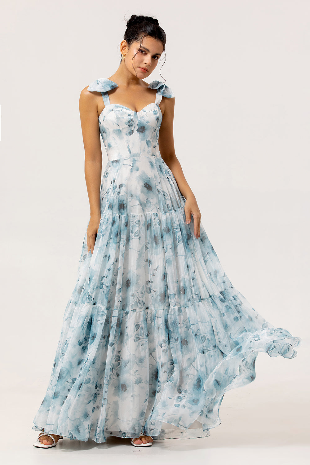 navy floral bridesmaid dress Noir Midnight Navy Bow One-Shoulder Floral Metallic Jacquard Maxi Dress with Trumpet Skirt