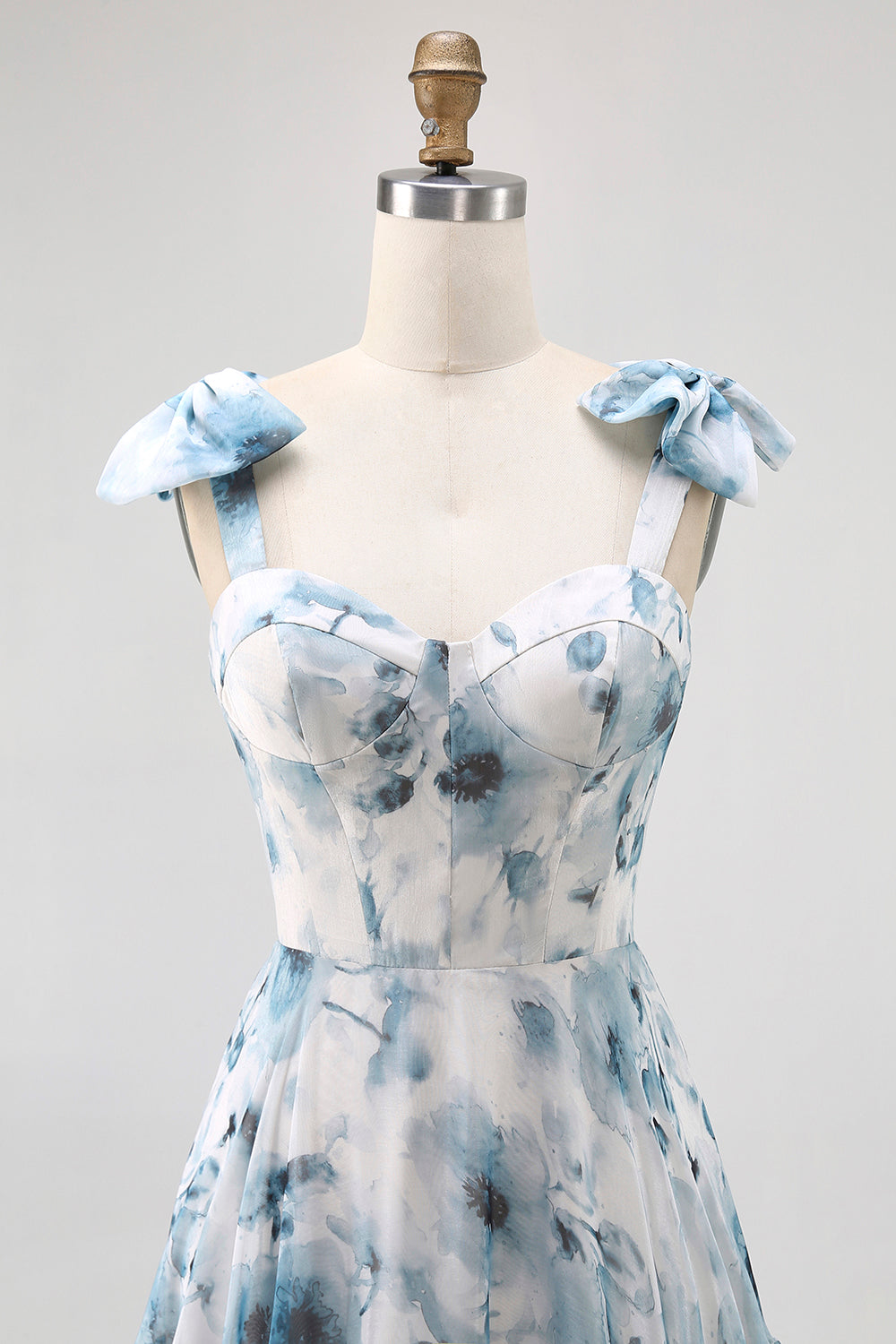 WEDTREND Women Blue Watercolor Floral Bridesmaid Dress with Lace Up Back A-Line Bow Strap Maxi Chiffon Long Wedding Guest Dress WEDTREND Women Blue Watercolor Floral Bridesmaid Dress with Lace Up Back A-Line Bow Strap Maxi Chiffon Long Wedding Guest Dress