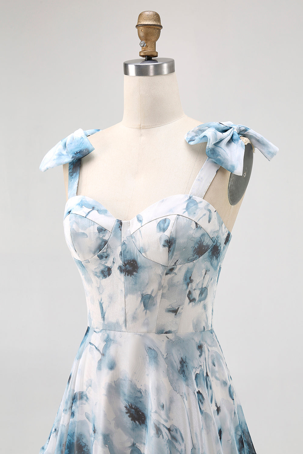 WEDTREND Women Blue Watercolor Floral Bridesmaid Dress with Lace Up Back A-Line Bow Strap Maxi Chiffon Long Wedding Guest Dress WEDTREND Women Blue Watercolor Floral Bridesmaid Dress with Lace Up Back A-Line Bow Strap Maxi Chiffon Long Wedding Guest Dress