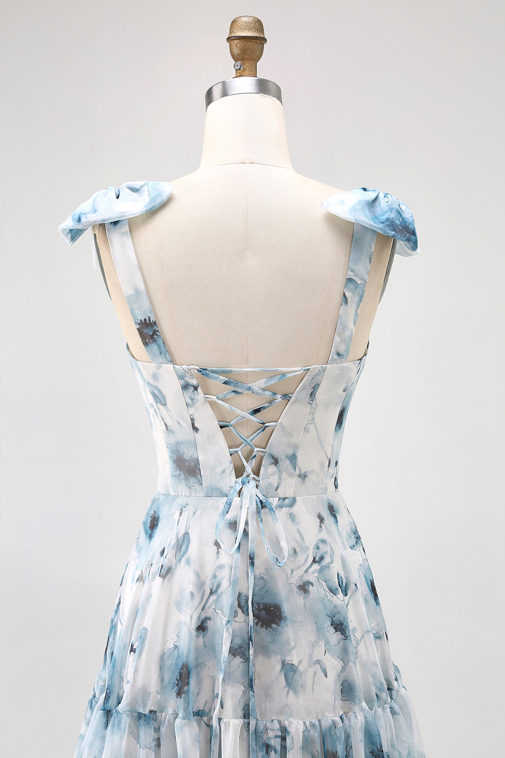 WEDTREND Women Blue Watercolor Floral Bridesmaid Dress with Lace Up Back A-Line Bow Strap Maxi Chiffon Long Wedding Guest Dress WEDTREND Women Blue Watercolor Floral Bridesmaid Dress with Lace Up Back A-Line Bow Strap Maxi Chiffon Long Wedding Guest Dress
