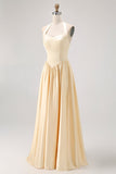 Daffodil Halter A Line Satin Long Bridesmaid Dress with Lace Up Back