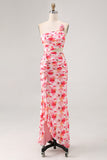 Red Sheath One Shoulder Cut Out Print Floral Wedding Guest Dress