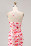 Red Sheath One Shoulder Cut Out Print Floral Wedding Guest Dress