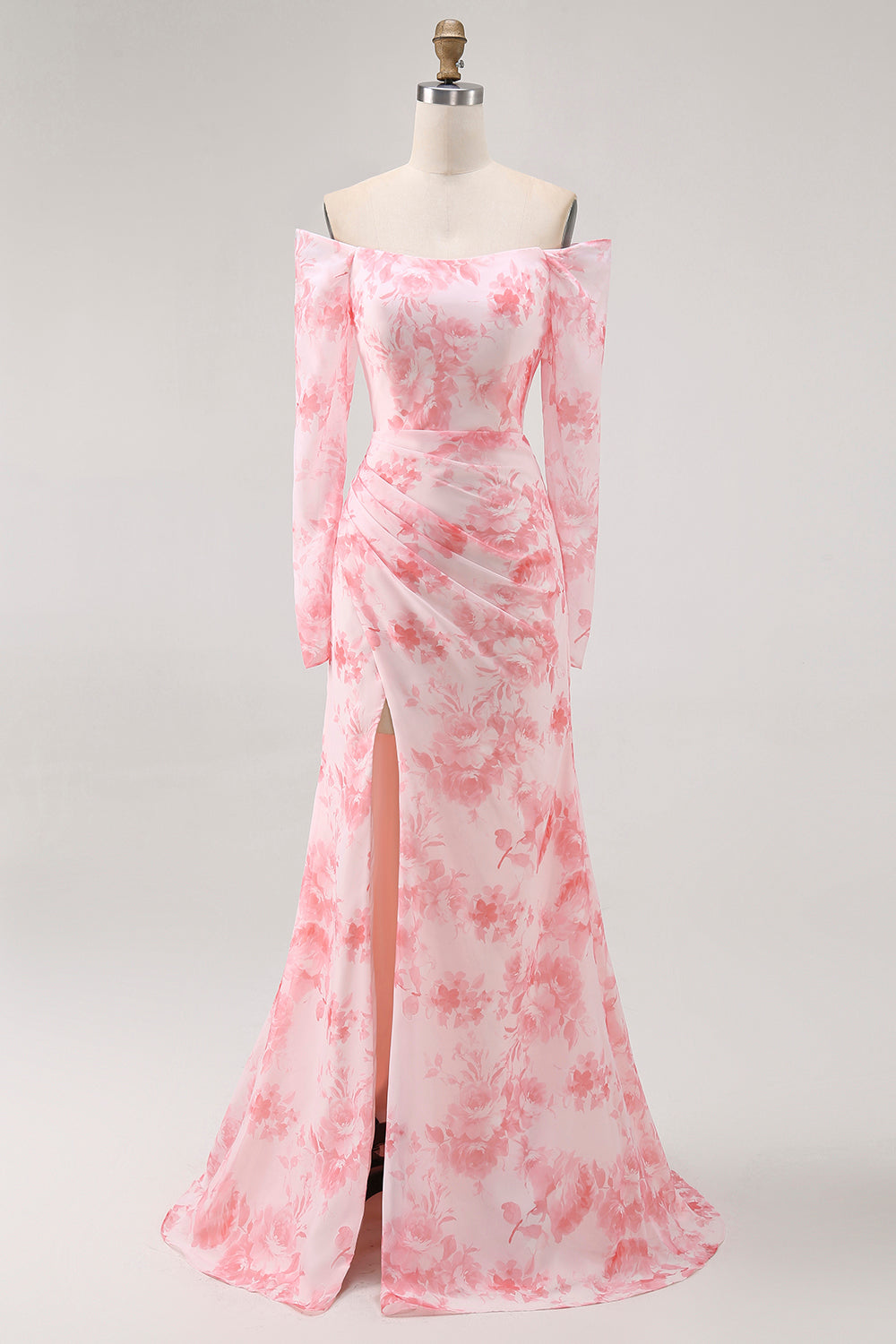 WEDTREND Women Pink Floral Wedding Guest Dress with Lace Up Back Off- Shoulder Chiffon Fitted Bodice Maxi Dress with Slight Flare WEDTREND Women Pink Floral Wedding Guest Dress with Lace Up Back Off- Shoulder Chiffon Fitted Bodice Maxi Dress with Slight Flare