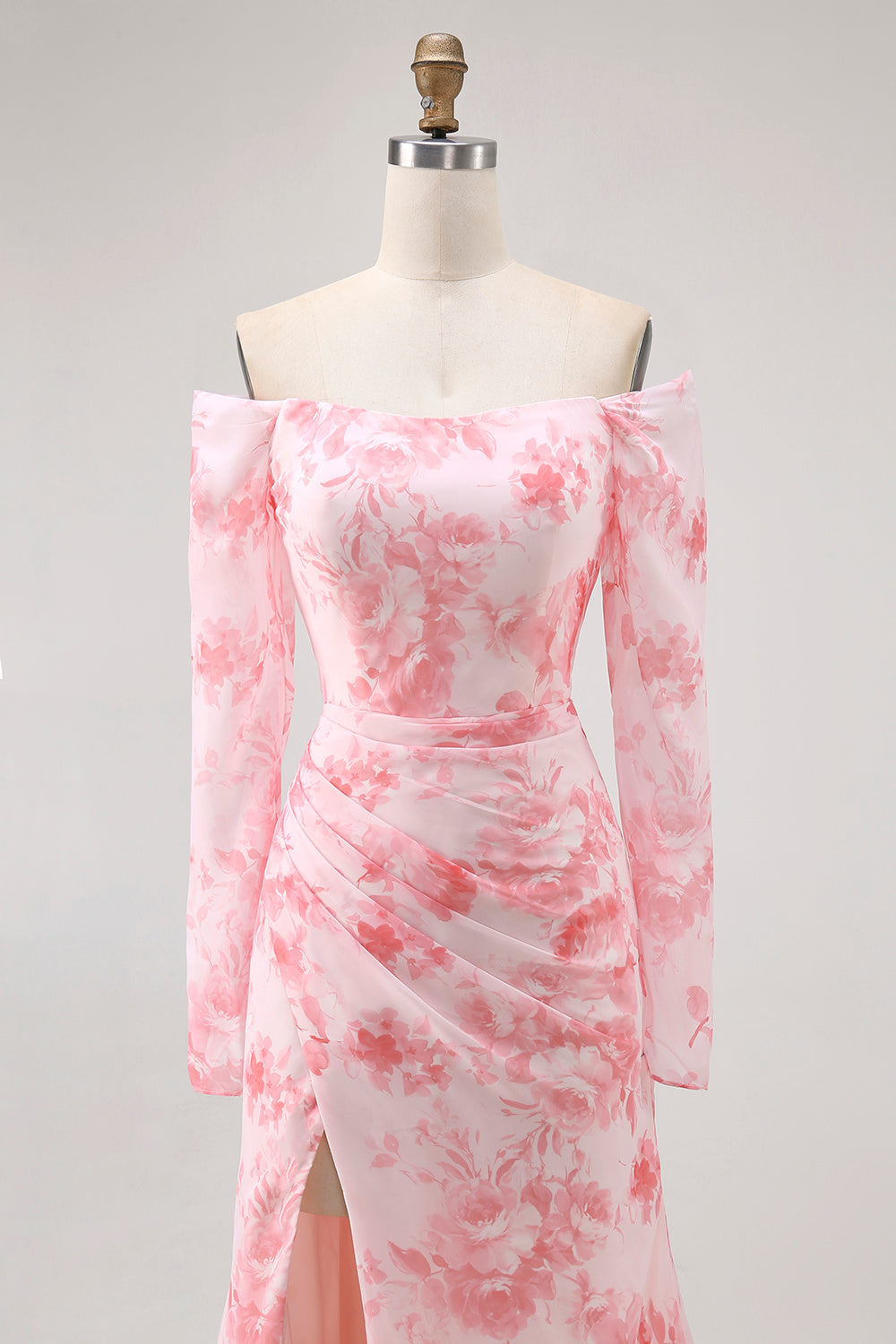 WEDTREND Women Pink Floral Wedding Guest Dress with Lace Up Back Off-Shoulder Chiffon Fitted Bodice Maxi Dress with Slight Flare WEDTREND Women Pink Floral Wedding Guest Dress with Lace Up Back Off-Shoulder Chiffon Fitted Bodice Maxi Dress with Slight Flare