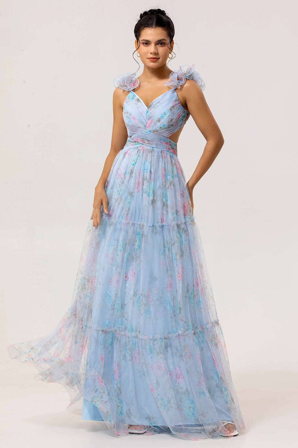 Wedtrend Women Pastel Blue Floral Maxi Dress with 3D Floral Shoulder Appliqus A-Line Tulle Wedding Guest Dress, Blue Flower / US12 Wedtrend Women Pastel Blue Floral Maxi Dress with 3D Floral Shoulder Appliqus A-Line Tulle Wedding Guest Dress, Blue Flower / US12