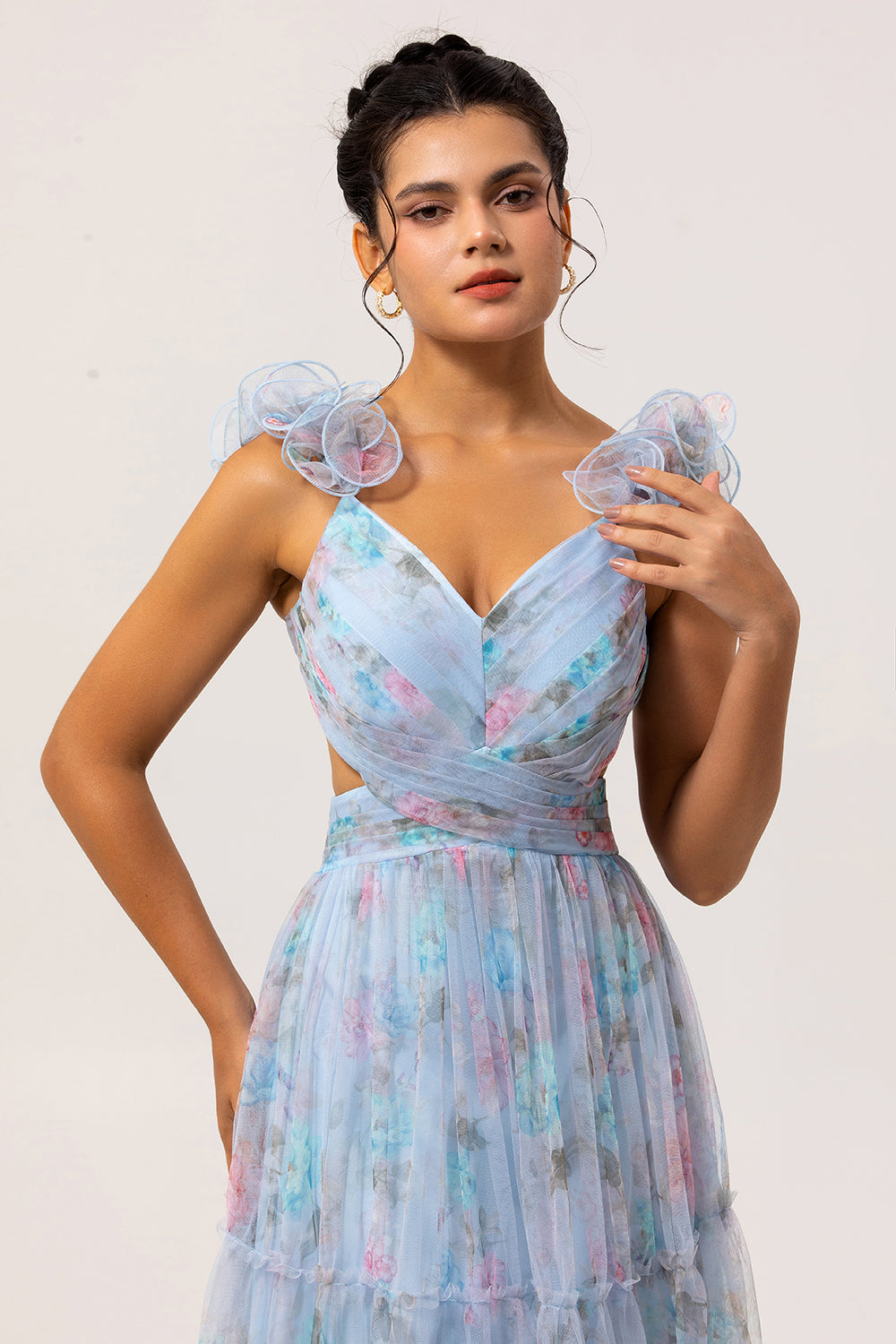 WEDTREND WOMEN Pastel Blue Floral Maxi Dress with 3D Floral Shoulder Appliqus A-Line Tulle Wedding Guest Dress WEDTREND WOMEN Pastel Blue Floral Maxi Dress with 3D Floral Shoulder Appliqus A-Line Tulle Wedding Guest Dress