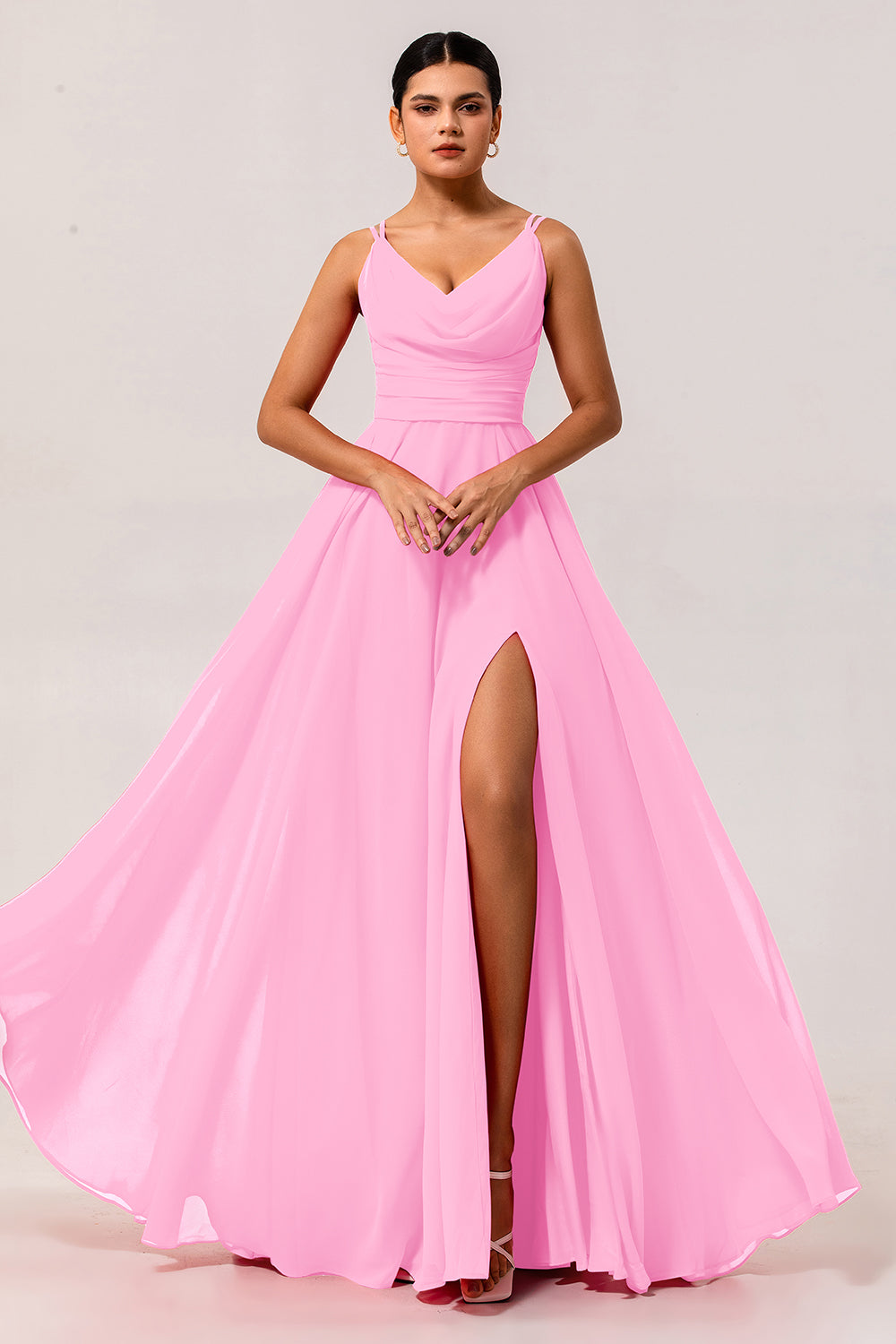 WEDTREND Women Hot Pink Long Bridesmaid Dress with Slit A-Line Cowl Neck Backless Back Zipper Chiffon Wedding Guest Dress WEDTREND Women Hot Pink Long Bridesmaid Dress with Slit A-Line Cowl Neck Backless Back Zipper Chiffon Wedding Guest Dress
