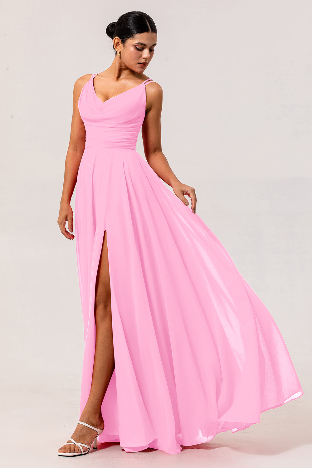 WEDTREND Women Hot Pink Long Bridesmaid Dress with Slit A-Line Cowl Neck Backless Back Zipper Chiffon Wedding Guest Dress WEDTREND Women Hot Pink Long Bridesmaid Dress with Slit A-Line Cowl Neck Backless Back Zipper Chiffon Wedding Guest Dress