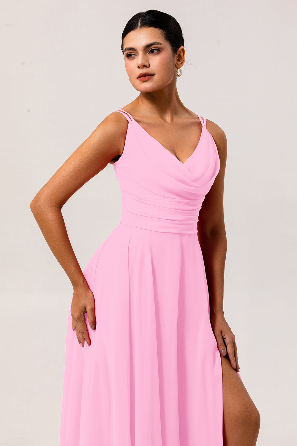 WEDTREND Women Hot Pink Long Bridesmaid Dress with Slit A-Line Cowl Neck Backless Back Zipper Chiffon Wedding Guest Dress WEDTREND Women Hot Pink Long Bridesmaid Dress with Slit A-Line Cowl Neck Backless Back Zipper Chiffon Wedding Guest Dress