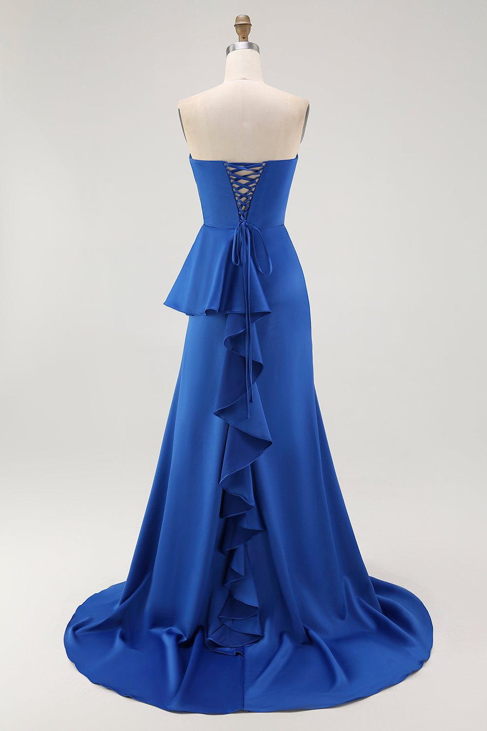 WEDTREND Women Strapless Royal Blue Prom Dress Sweetheart Neck Fitted Bodice Satin Maxi Dress with Ruffle Side WEDTREND Women Strapless Royal Blue Prom Dress Sweetheart Neck Fitted Bodice Satin Maxi Dress with Ruffle Side