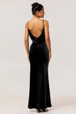 Dark Blue Mermaid Cowl Neck Backless Velvet Long Bridesmaid Dress