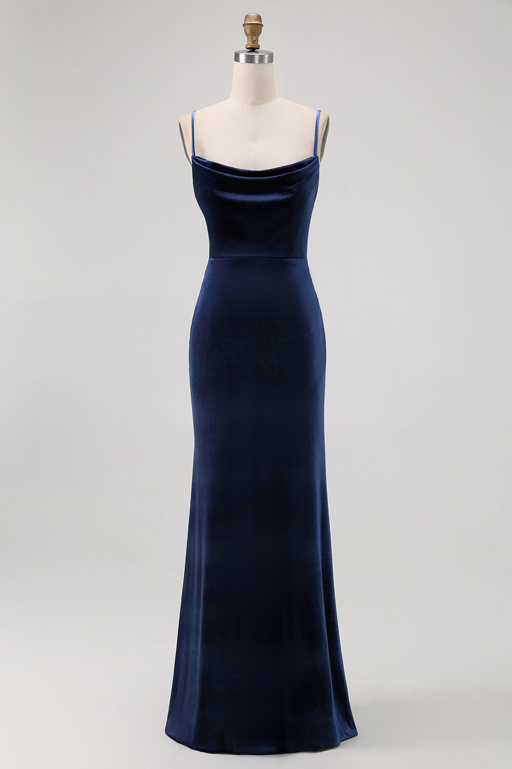 WEDTREND Women Dark Blue Long Bridesmaid Dress with Open Back Mermaid Cowl Neck Velvet Wedding Guest Dress WEDTREND Women Dark Blue Long Bridesmaid Dress with Open Back Mermaid Cowl Neck Velvet Wedding Guest Dress