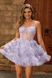 Lavender A-Line Spaghetti Straps Corset Short Homecoming Dress with Ruffles