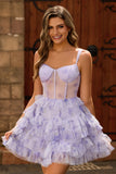 Lavender A-Line Spaghetti Straps Corset Short Homecoming Dress with Ruffles