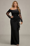 Black Appliqued Long Sleeve Plus Size Mother Of The Bride Dress