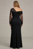 Black Appliqued Long Sleeve Plus Size Mother Of The Bride Dress