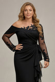 Black Appliqued Long Sleeve Plus Size Mother Of The Bride Dress