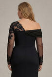 Black Appliqued Long Sleeve Plus Size Mother Of The Bride Dress