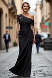 Black One Shoulder Sheath Ruched Mother Of The Bride Dress with Beading