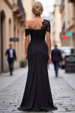 Black One Shoulder Sheath Ruched Mother Of The Bride Dress with Beading
