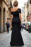 Black One Shoulder Sheath Ruched Mother Of The Bride Dress with Beading